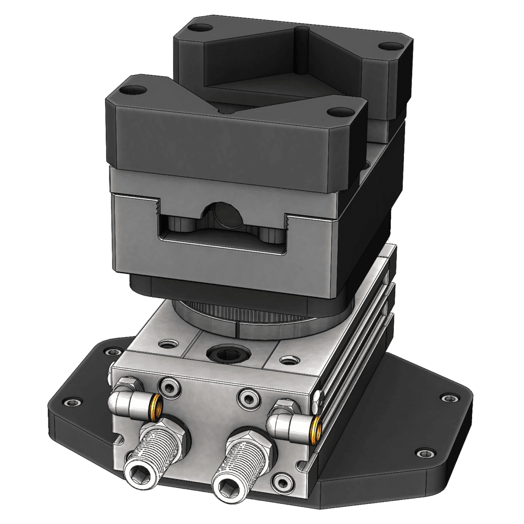 Vertical Pneumatic Rotary Indexer with Self-Centering Vise