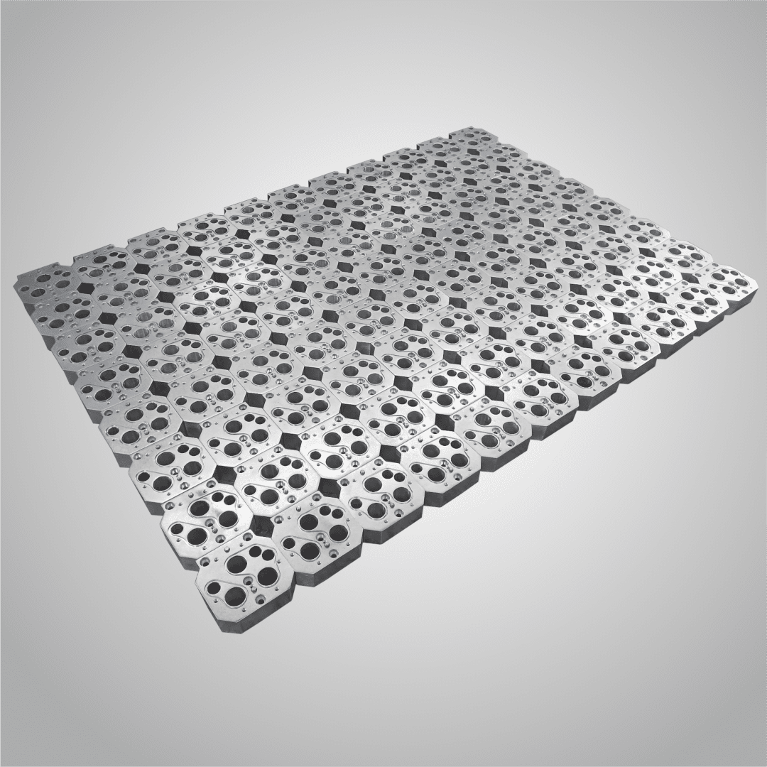 array of many CNC aluminum machined parts